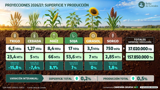 La Bolsa de Cereales proyecta una campaña 2026/2027 de siembra gruesa récord